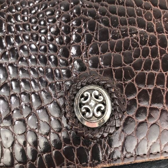 Brighton Brown Leather Reptile Embossed Silver Hardware Strap Wallet Mini Bag - Picture 14 of 16